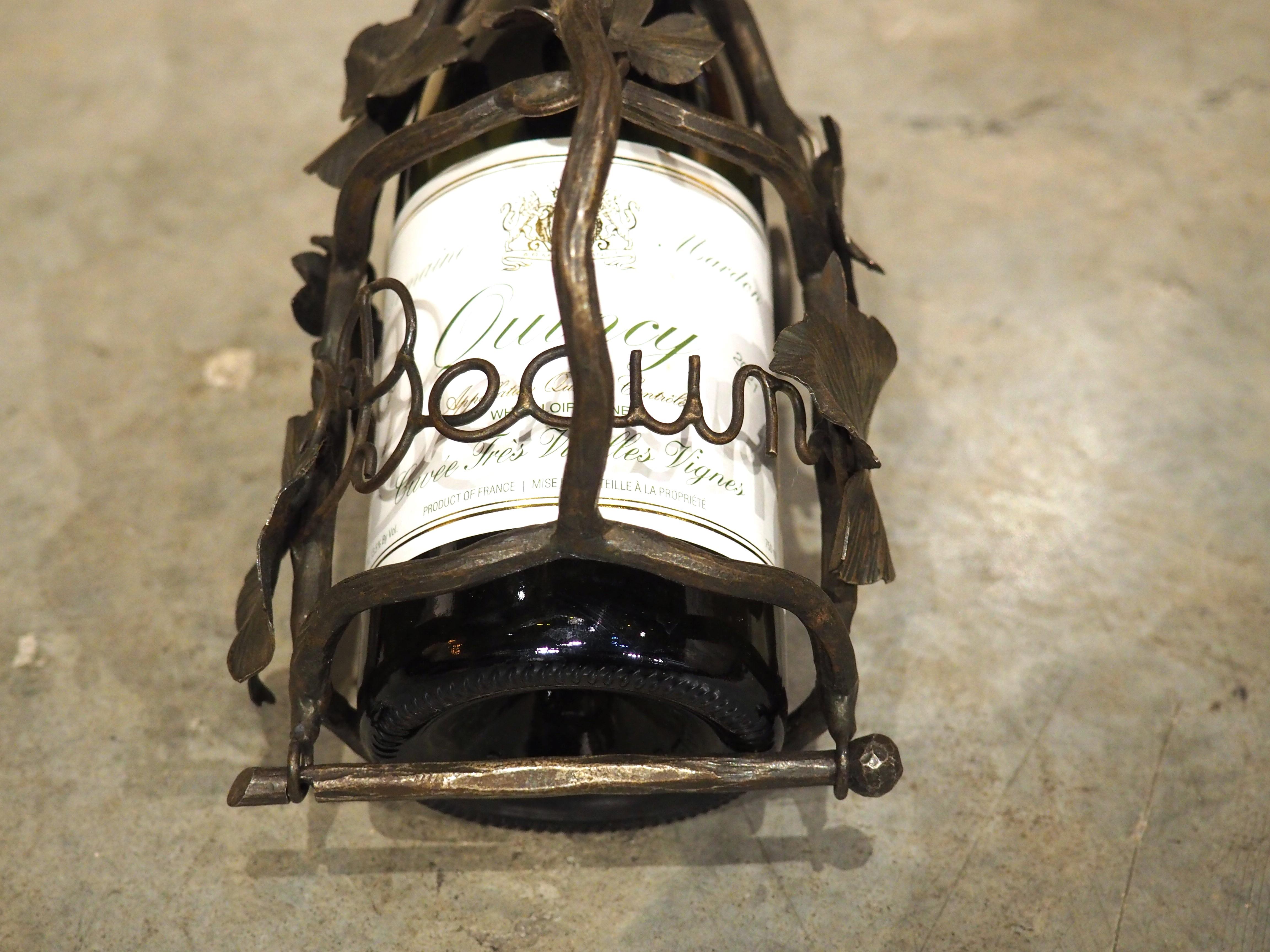 Metal Antique French Wrought Iron Wine Bottle Holder from Beaune, C. 1900 For Sale