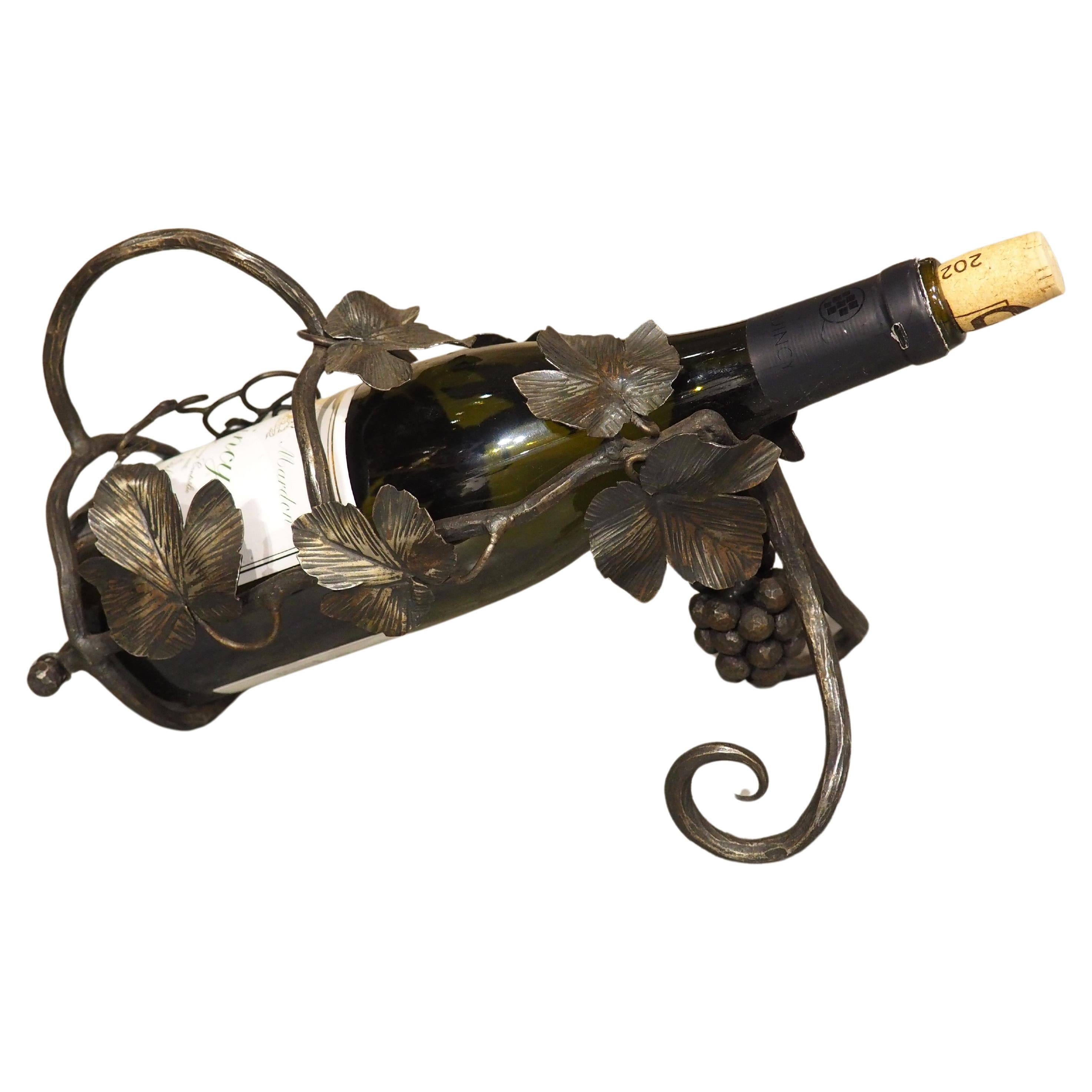 Antique French Wrought Iron Wine Bottle Holder from Beaune, C. 1900 For Sale