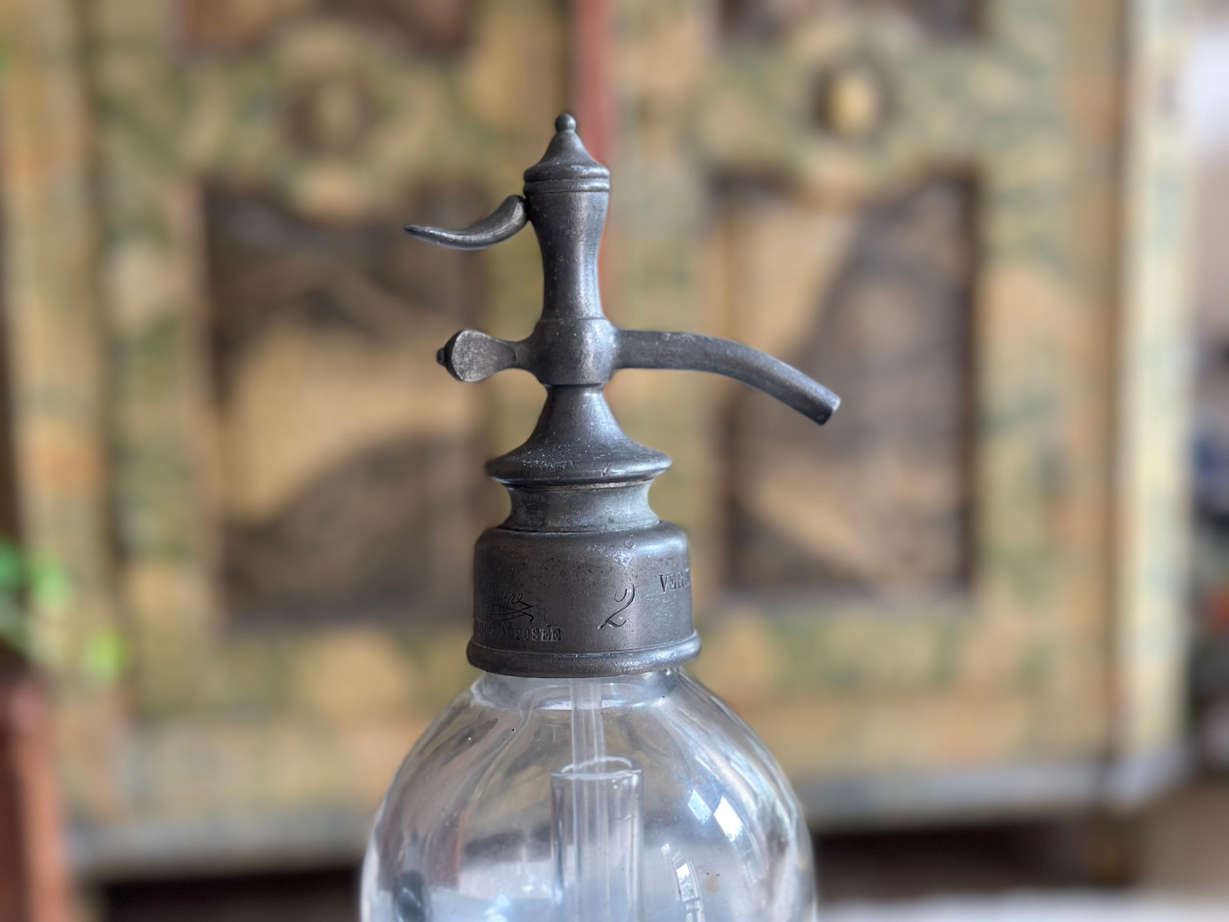 Glass Antique French XL double Soda Siphon – Paris, circa 1890 For Sale