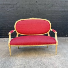 Antique French XVI Carved Wood Love Seat Sofa