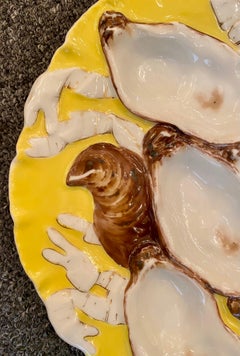 Antique French Yellow Color Limoges Porcelain Turkey Pattern Oyster Plate, 1890