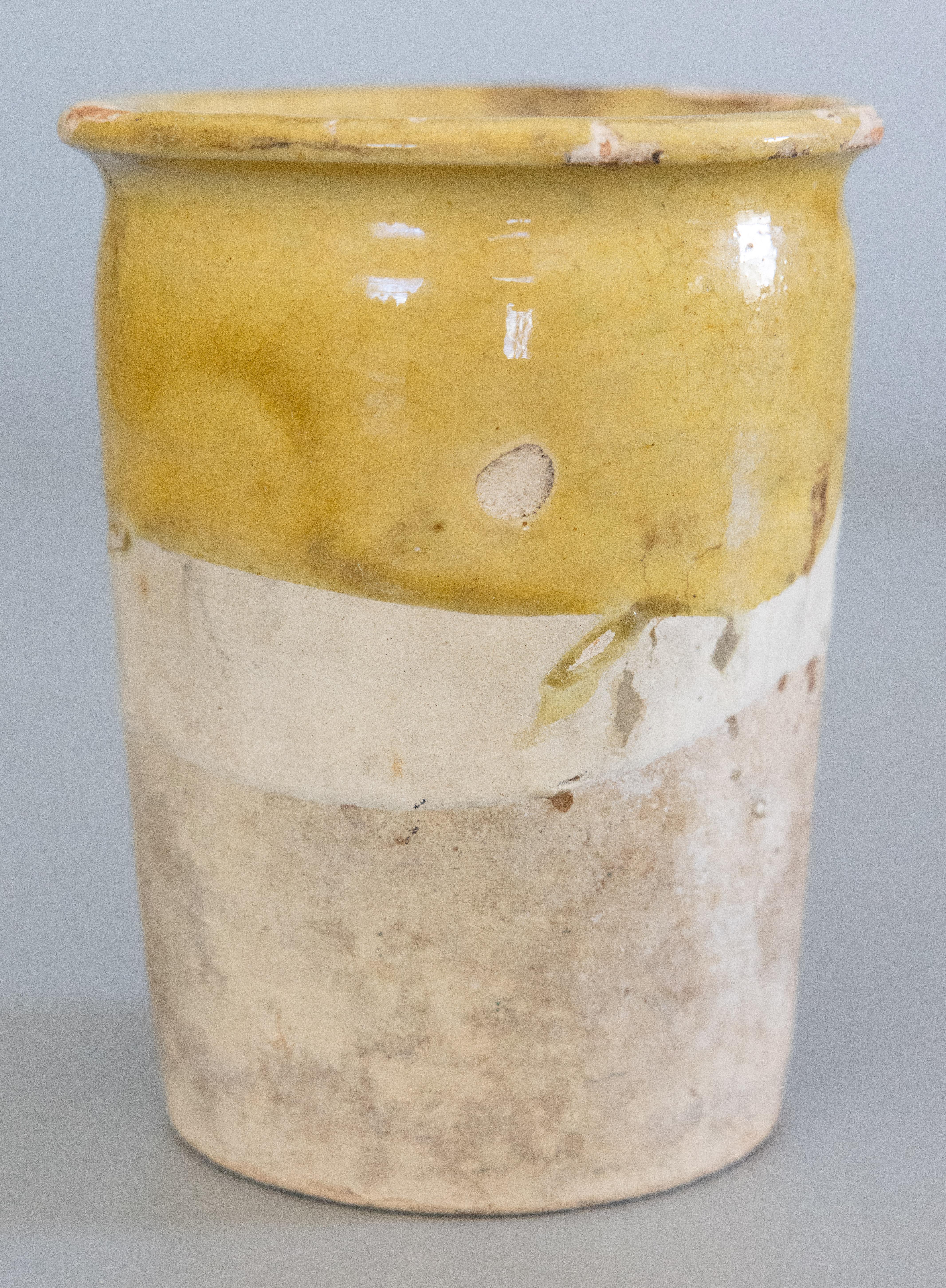 Antique French Yellow Glazed Confit Pot Crock Vase In Good Condition In Pearland, TX