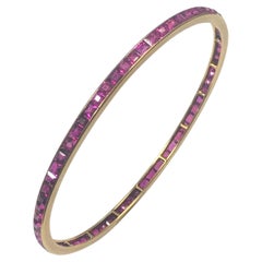Antique French Yellow Gold and Burma Ruby Bangle Bracelet