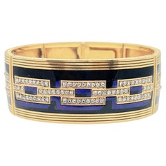Antique French Yellow Gold Enamel Diamond Panel Bracelet