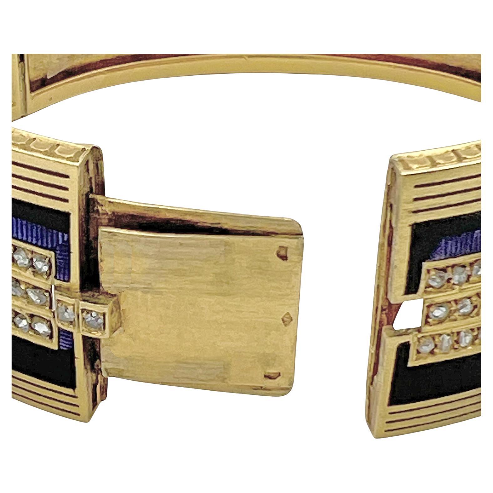 Antique French Gelbgold-Emaille-Diamant-Panel-Armband im Zustand „Hervorragend“ im Angebot in Palm Beach, FL