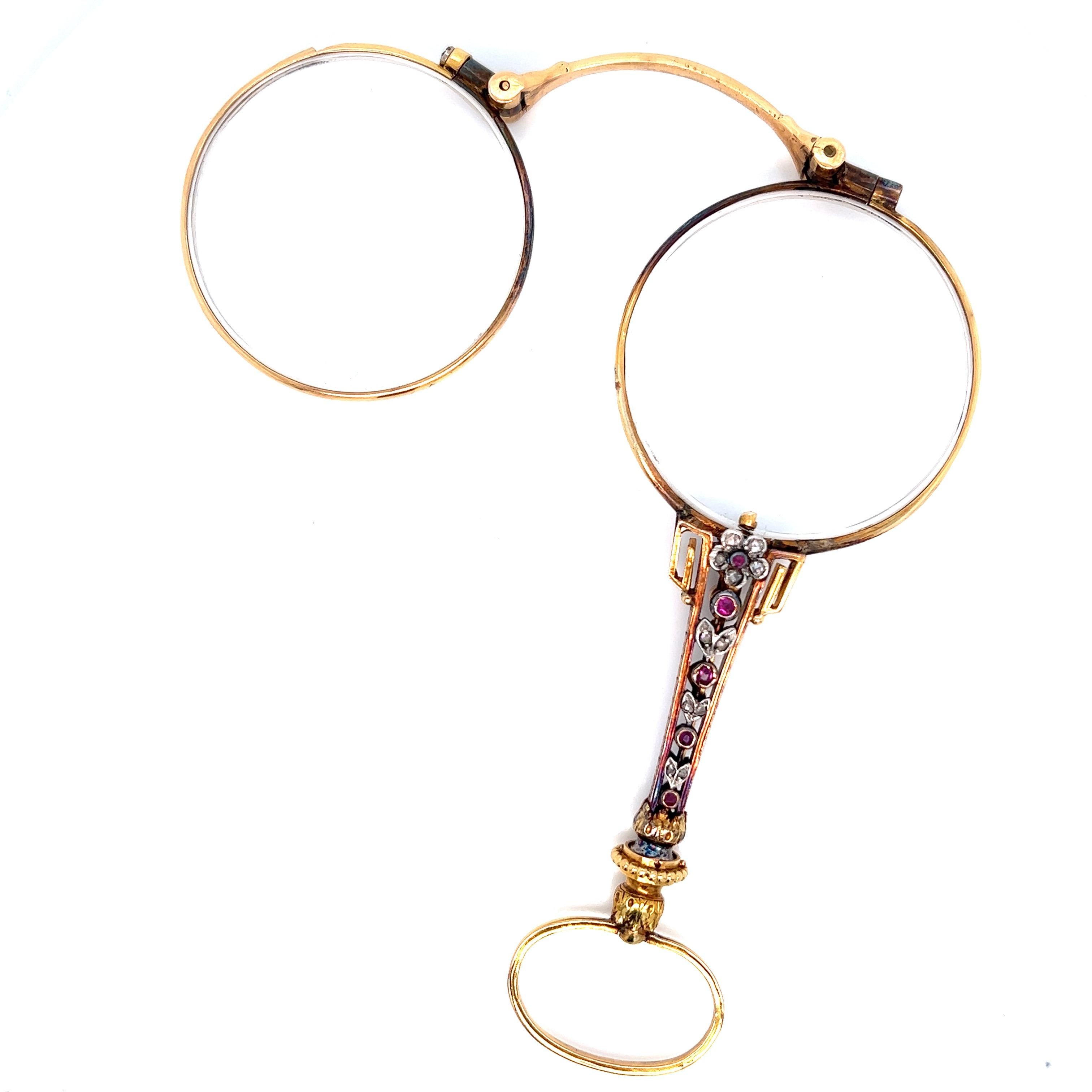Antique French Yellow Gold & Jeweled Lorgnette For Sale 1