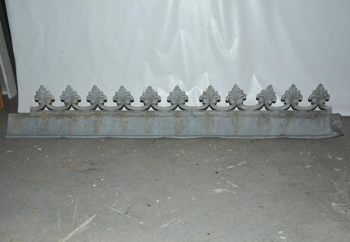 Neoclassical style building element in the neoclassical taste. Antique French long segment of zinc metal architectural fragment that will make a unique wall decor piece. This piece features a row of uprights decorative finials. Great to use for