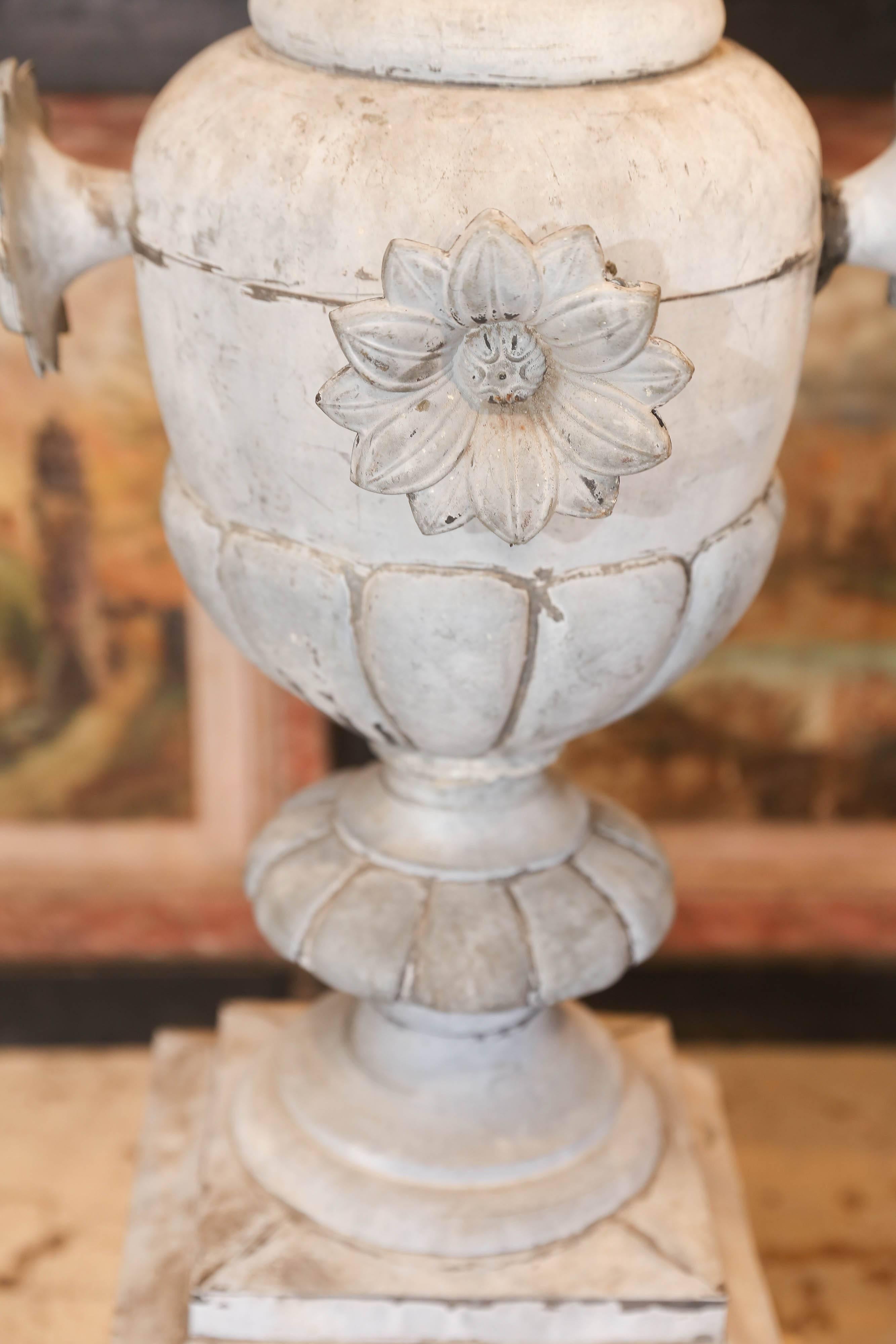 Antique French Zinc Finial on Stand In Distressed Condition In Houston, TX