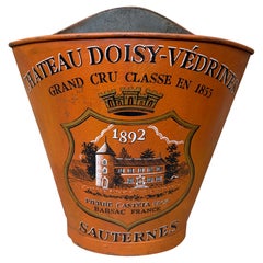 Ancienne jardinière française de cave à vins à raisins Hod en zinc, cueillette de récolte, seau, jardinière, vers 1900