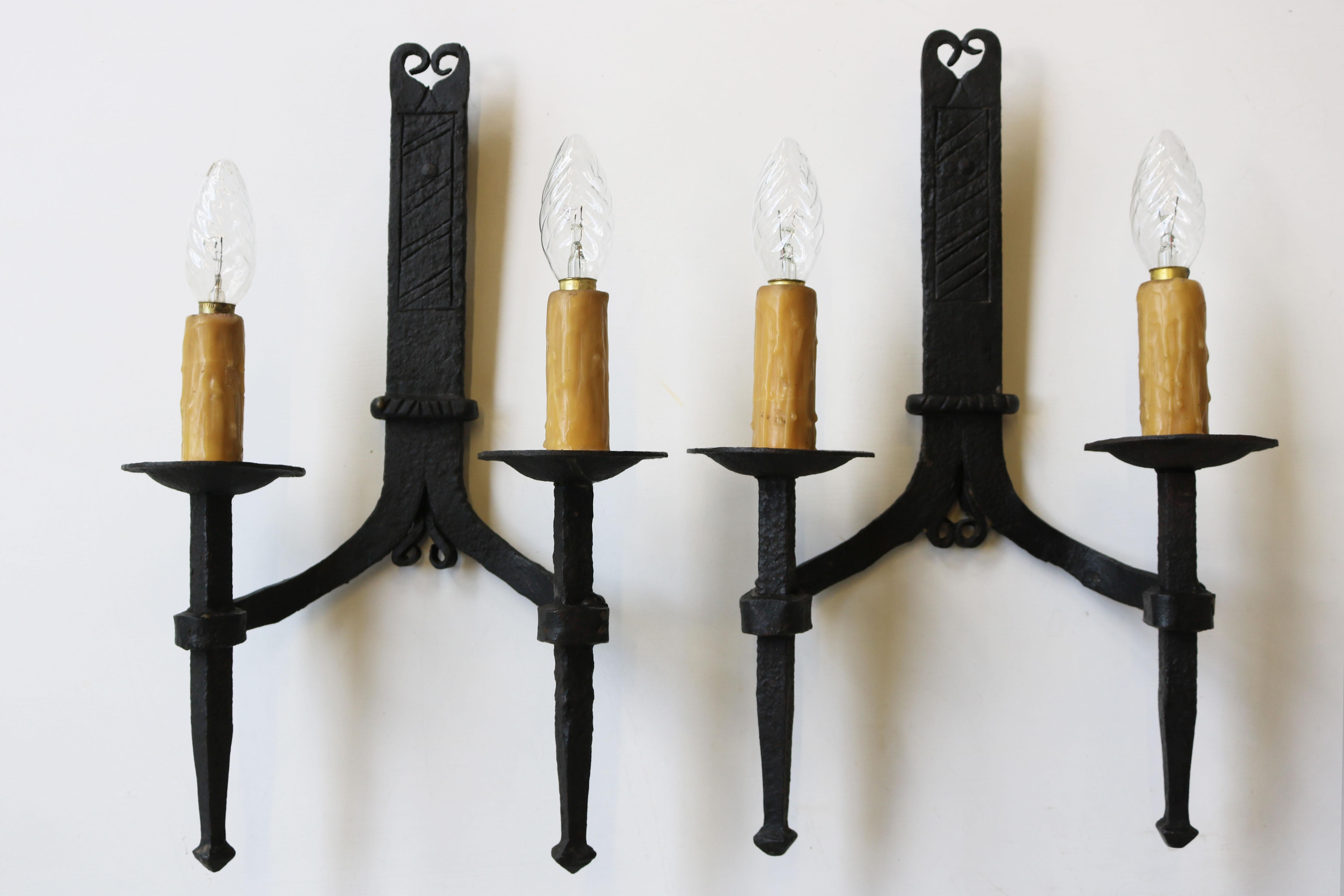 Wrought Iron Antique French wrought Iron Wall Lights / Sconces Gothic Revival 1900 Spanish