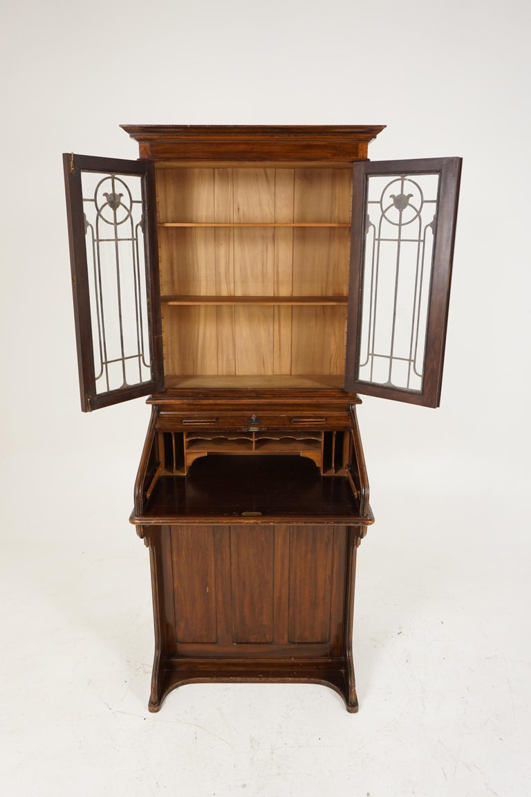 Antique Fretwork Ladies Roll Top Desk, Bookcase Top, Scotland 1910, B1871 at 1stDibs