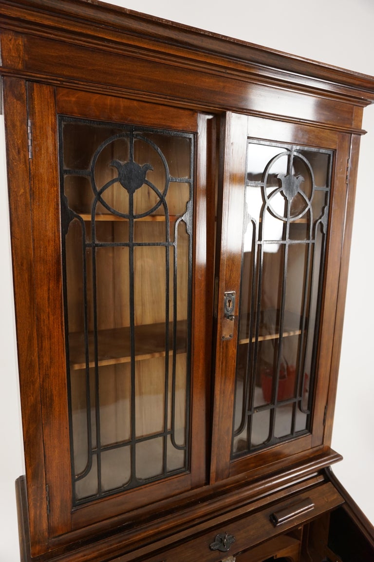 Antique Fretwork Ladies Roll Top Desk, Bookcase Top, Scotland 1910, B1871 at 1stDibs