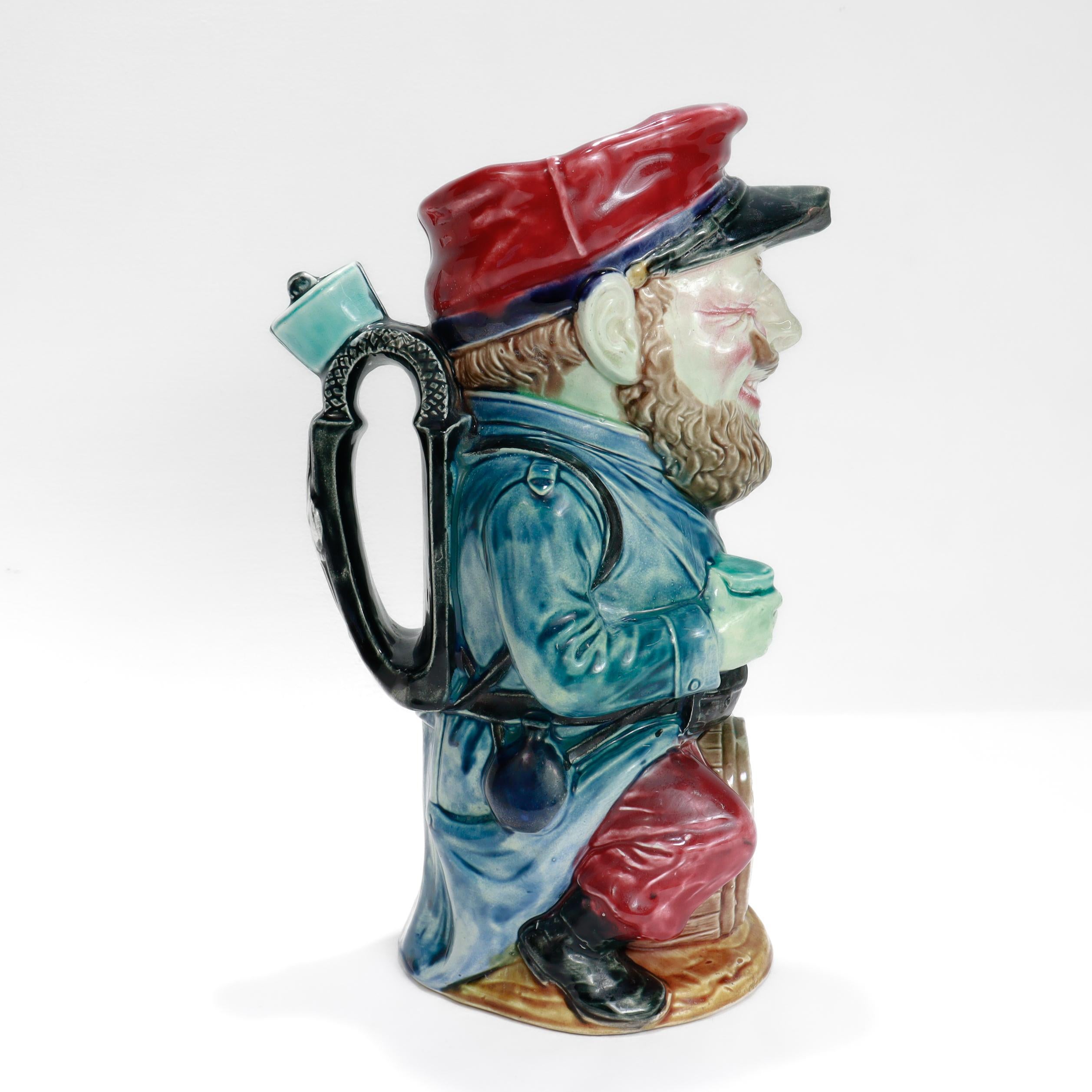 Antique Frie Onnaing Satirical French Majolica Drunken Soldier Toby Pitcher For Sale 1