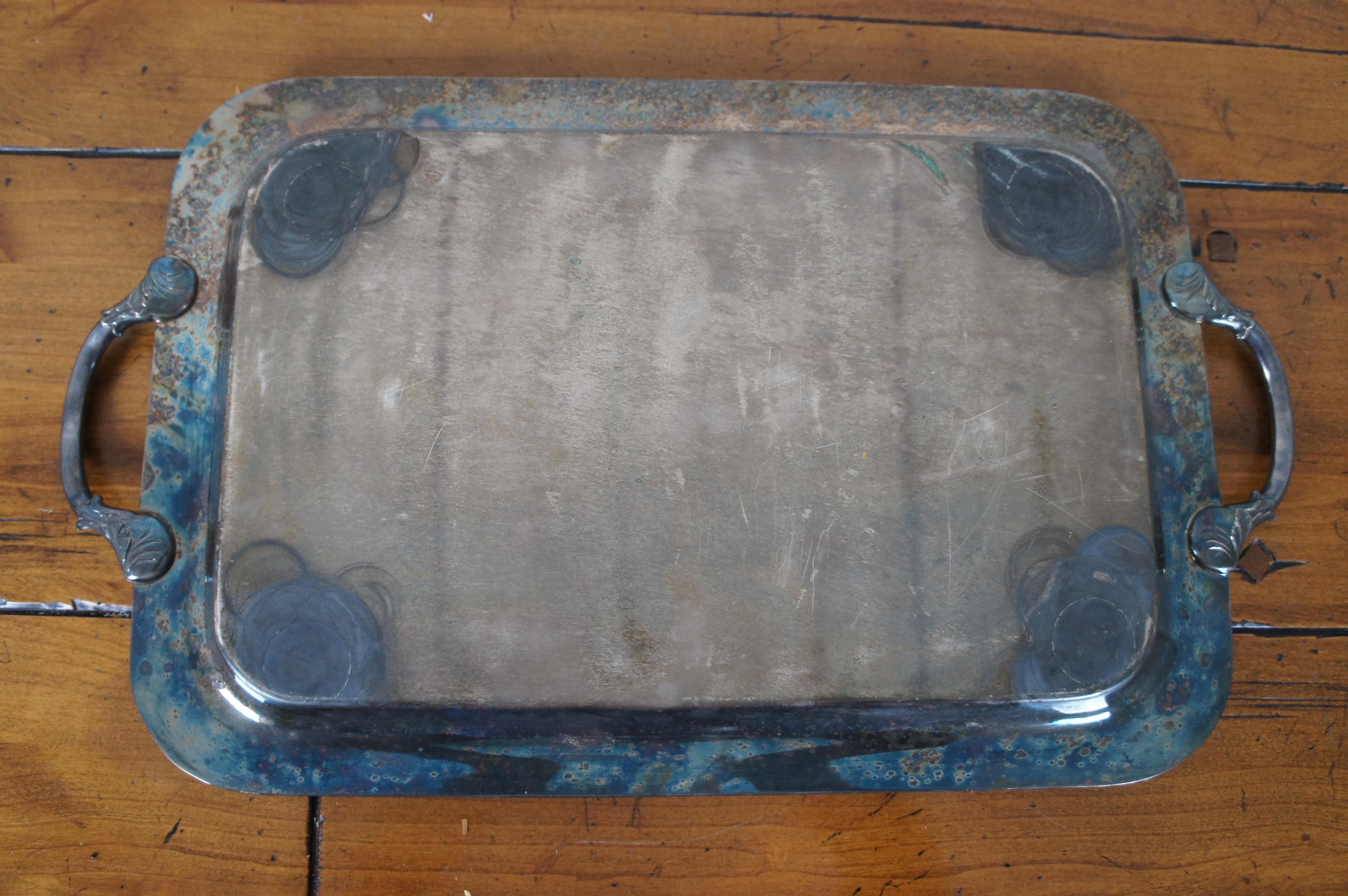 Antique Friedman Silver Plate Rectangular Barware Serving Butlers Tray Handles 2