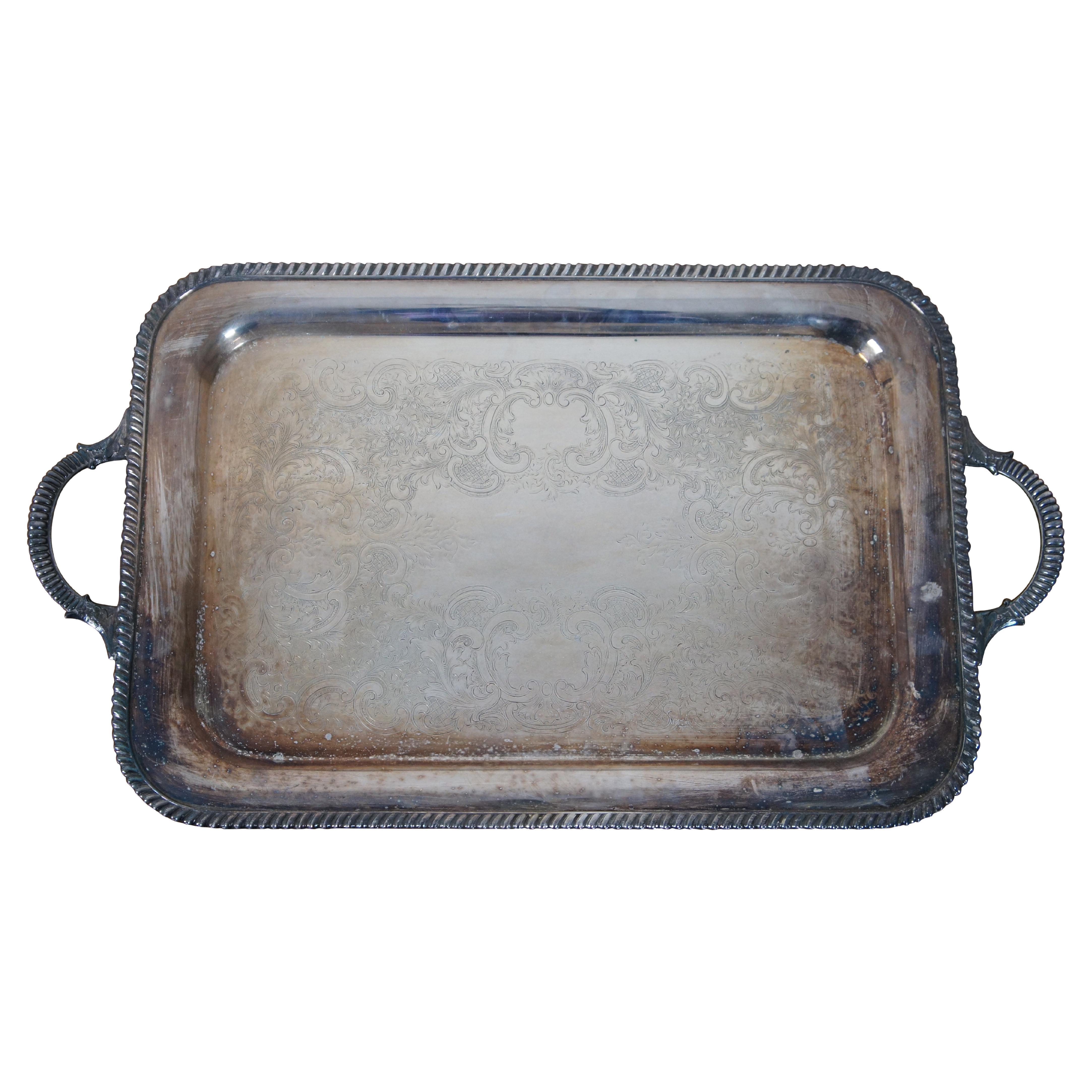 Antique Friedman Silver Plate Rectangular Barware Serving Butlers Tray Handles