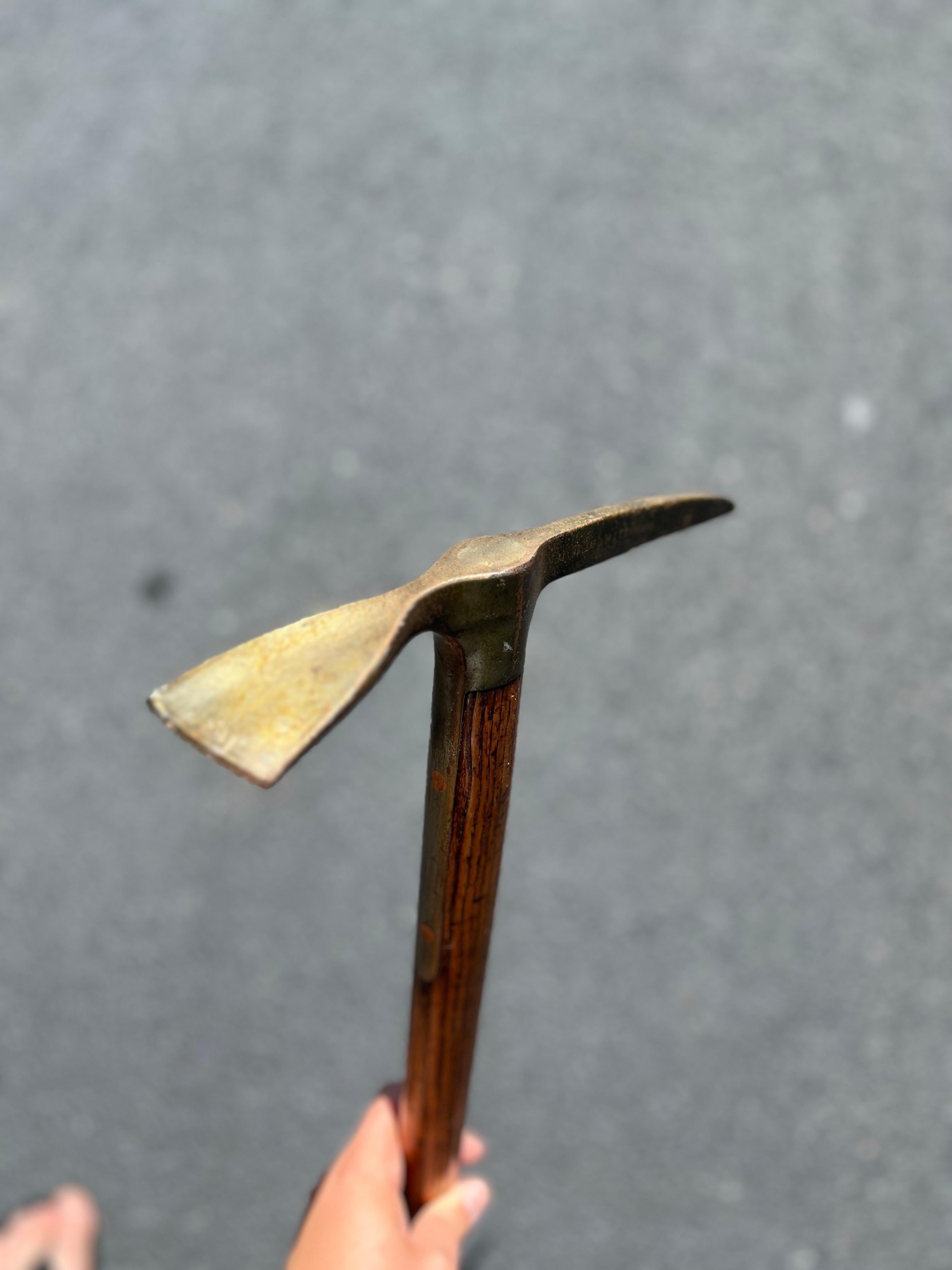 Swiss Antique Fritz Jorg Switzerland Made Copper and Steel Ice Climbing Axe For Sale