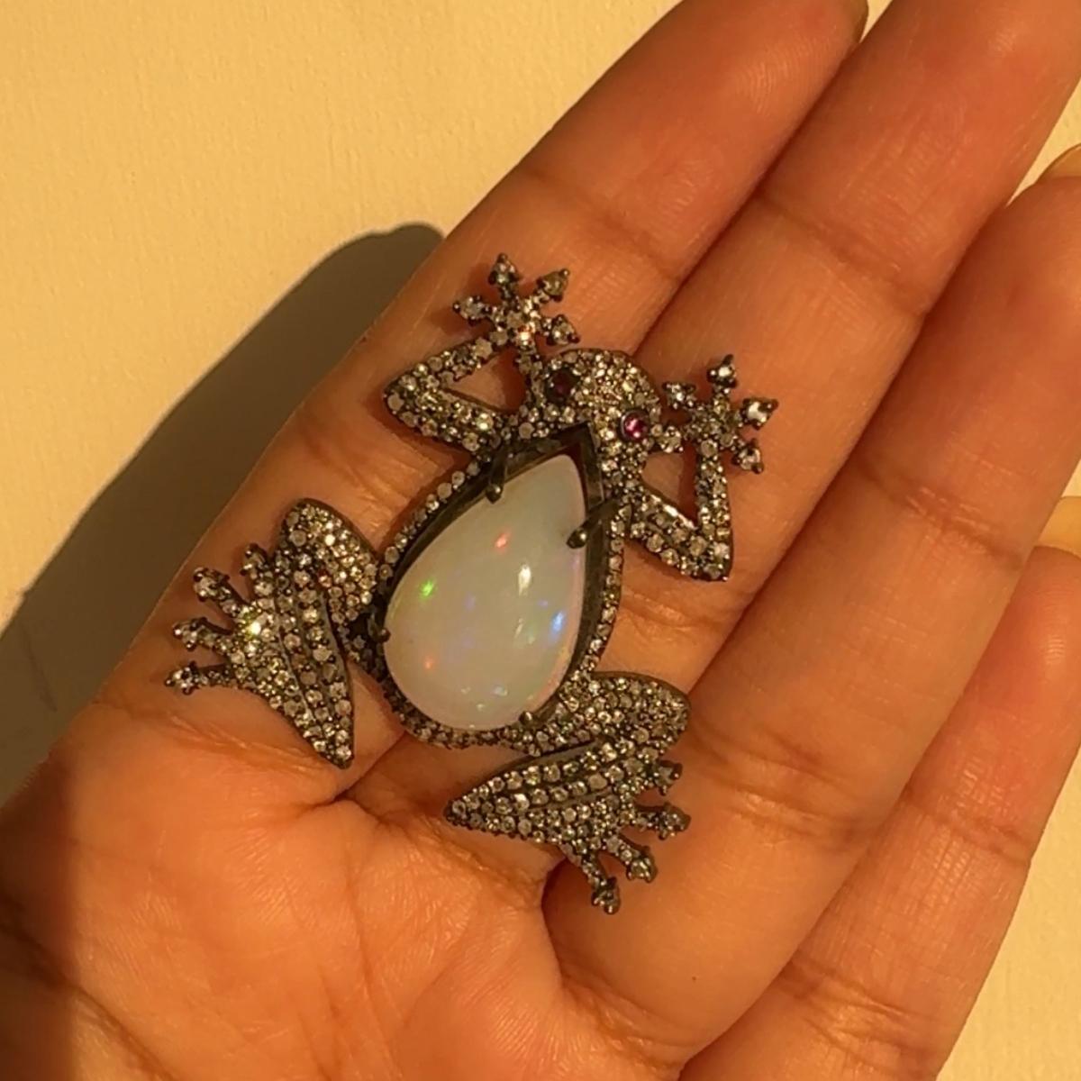 Broche Victoriano Antiguo Rana Engastado Ópalo Diamante Alfiler de Solapa para Él 8,55 quilates en Nuevo Estado en New York, NY