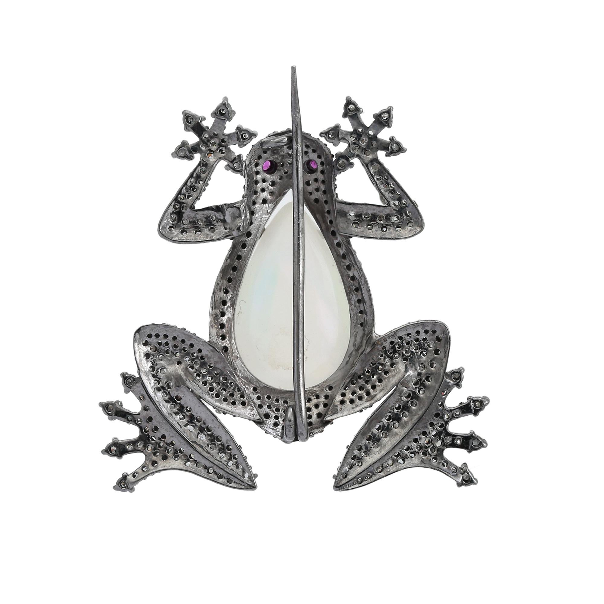 Broche Victoriano Antiguo Rana Engastado Ópalo Diamante Alfiler de Solapa para Él 8,55 quilates 1