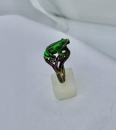Antique Frog Ring Green Enamel Three Dimensional Silver Art Deco