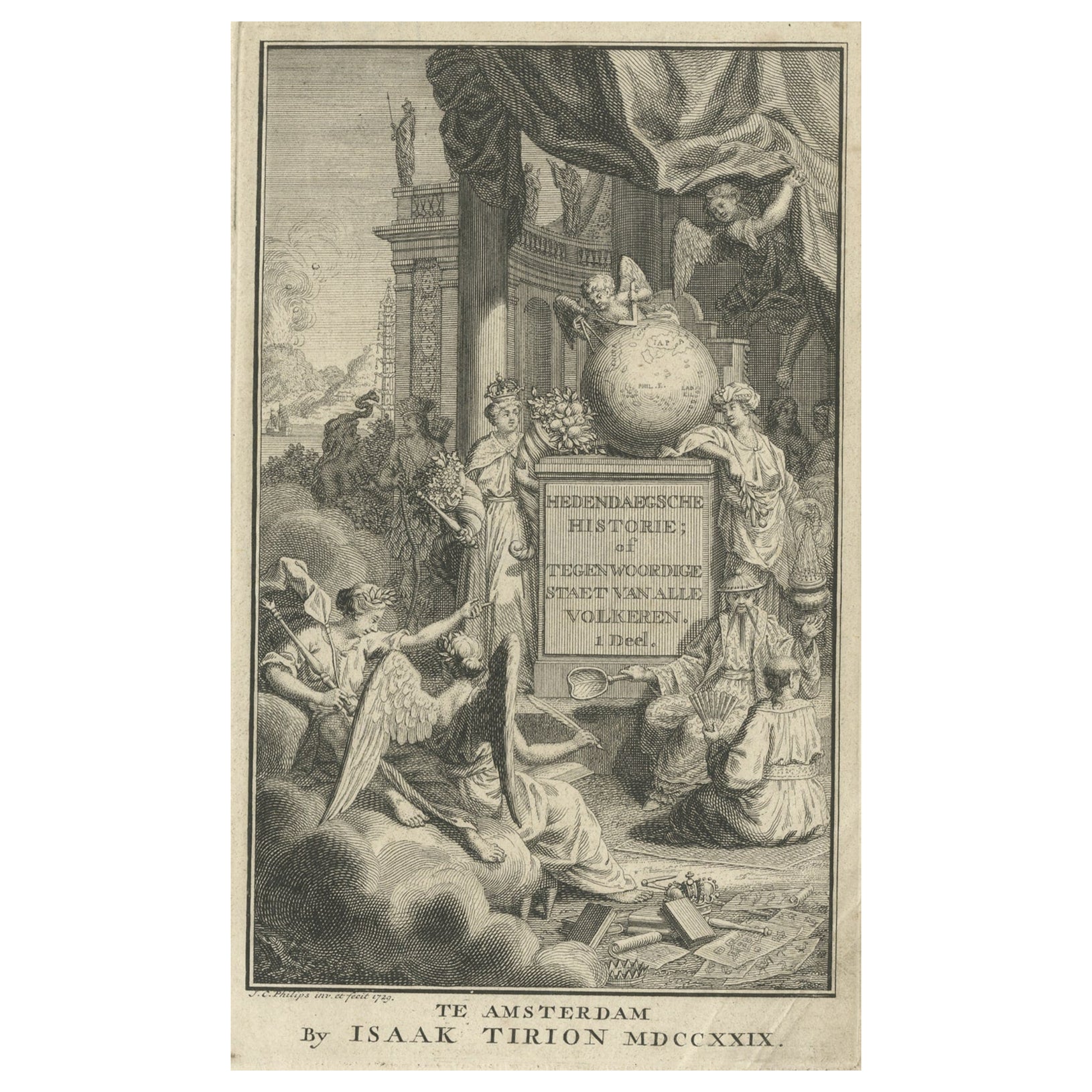 Antico frontespizio di un libro sul Giappone, la Cina e le Filippine, 1736