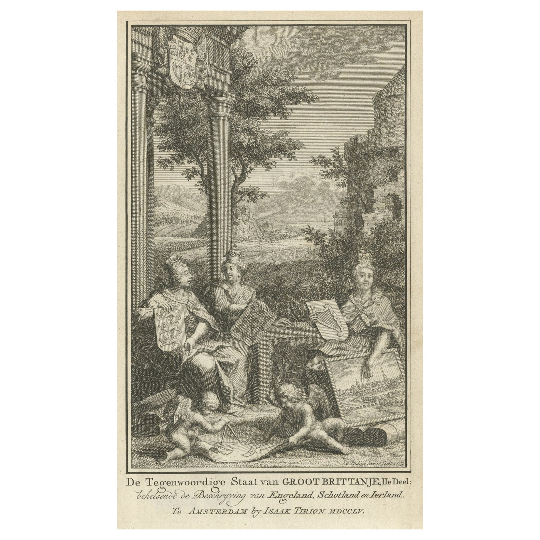 Antique Frontispiece of a Book Describing England, Scotland and Ireland, 1755