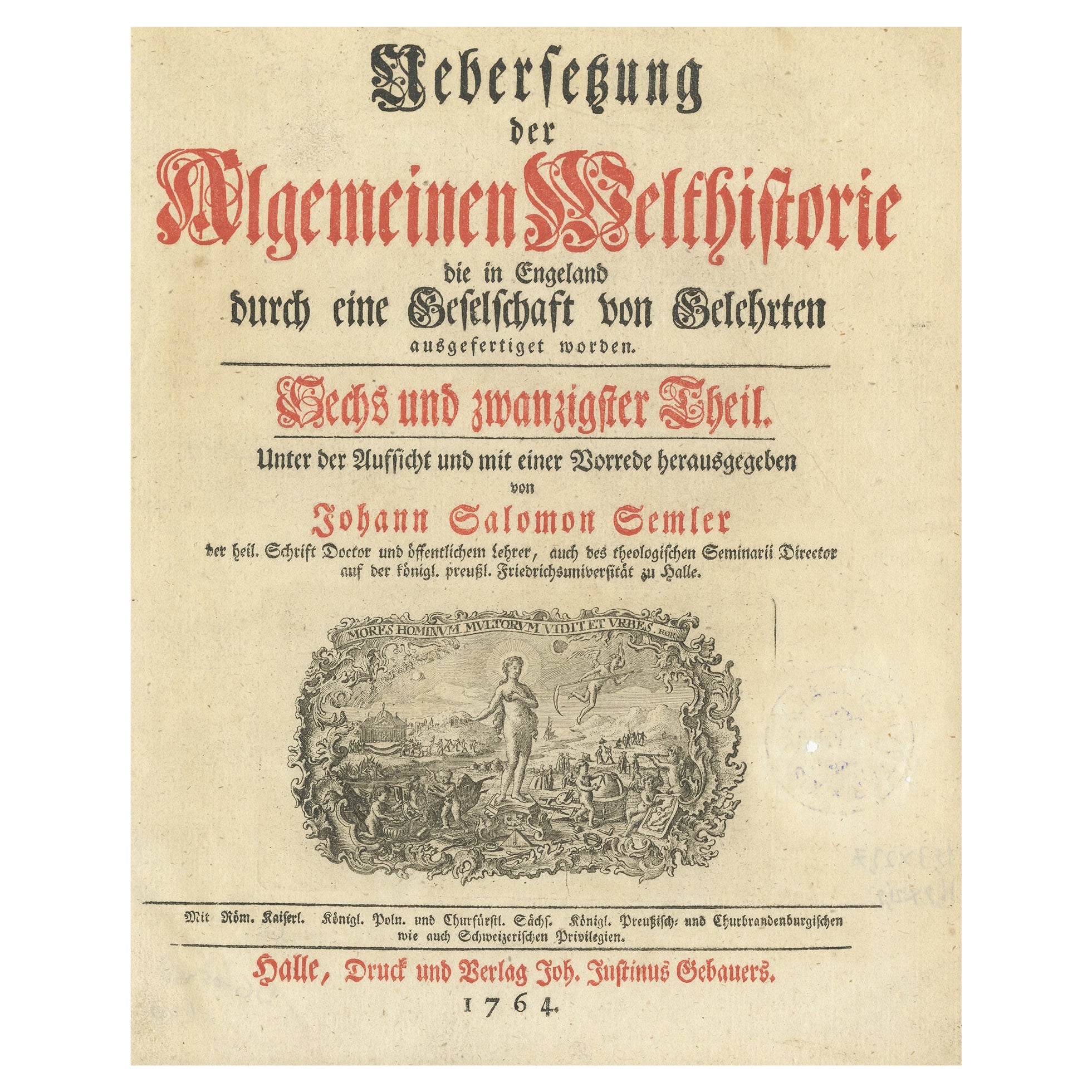 Pièce d'orfèvrerie ancienne de l'Algemeine Welthistorie, représentant un Putti, 1764
