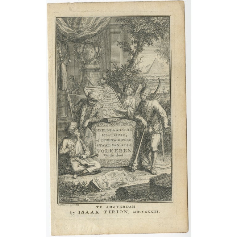 Antique frontispiece of the 5th volume of 'Hedendaagsche historie of tegenwoordige staat van allen volkeren (..)' by Thomas Salmon. This volume describes the Turkish Empire in Asia and Africa.

Artists and Engravers: Published by I. Tirion,
