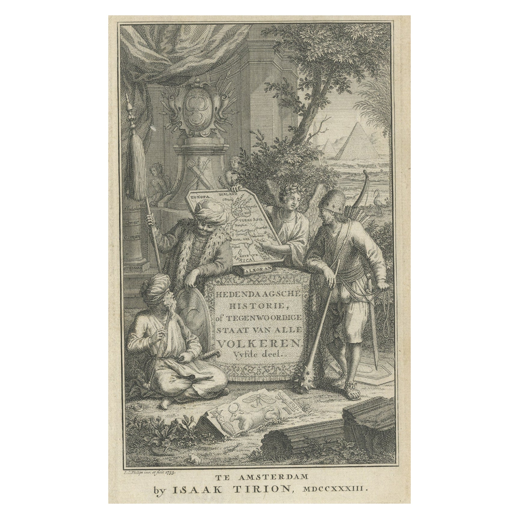 Antique Frontispiece of Book about The Turkish Empire in Asia and Africa, 1733