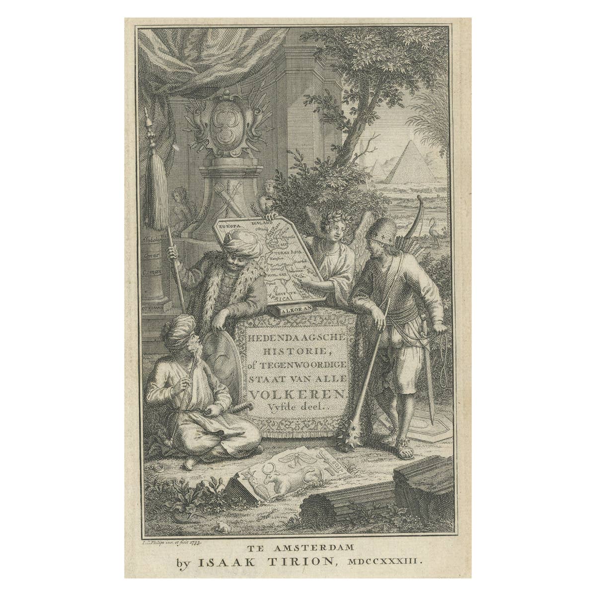 Antique Frontispiece of Book about The Turkish Empire in Asia and Africa, 1733