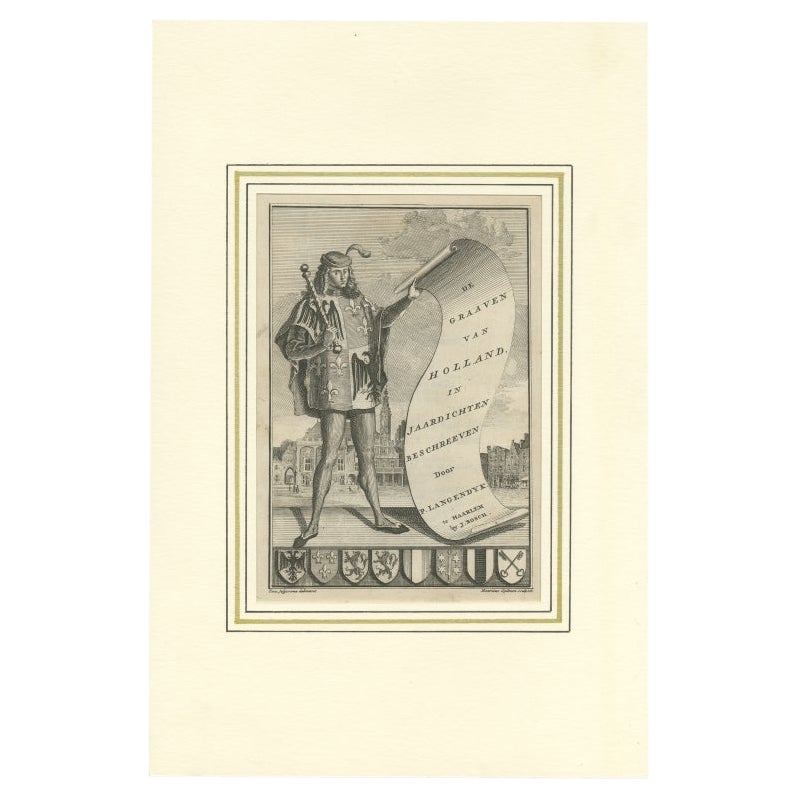 Antikes Frontispiz von „De Graaven van Holland“ von Langendijk, 1745 im Angebot