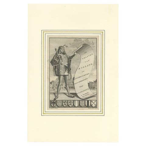 Antique Frontispiece of 'De Graaven van Holland' by Langendijk, 1745