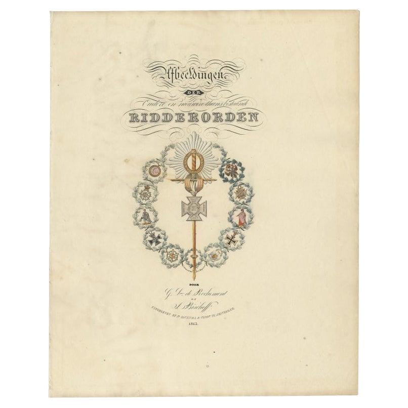 Ancien frontispice néerlandais d'une œuvre néerlandaise sur les Knighthoods, 1843