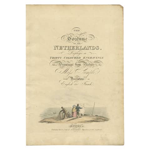 Antique Frontispiece of 'The Costumes of the Netherlands' by Ackermann, 1817