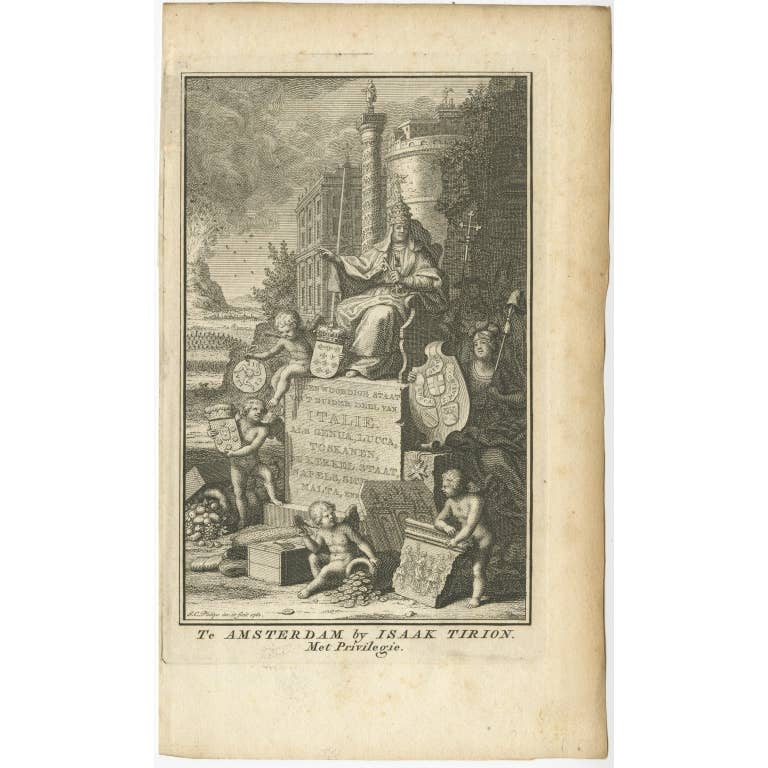 Antique Frontispiece of the Volume about Switzerland and Italy by Tirion, 1761