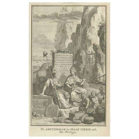 Antique Frontispiece of the Volume Switzerland en Italië, 1760