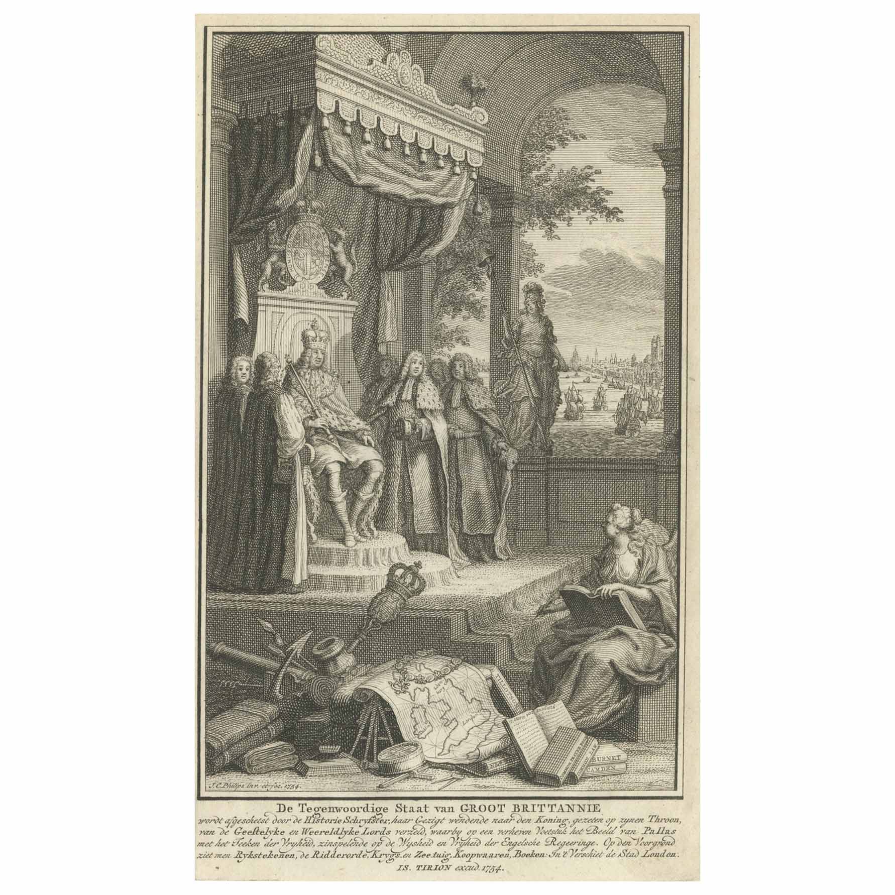 Antikes Frontispiz von Band über Großbritannien, 1754