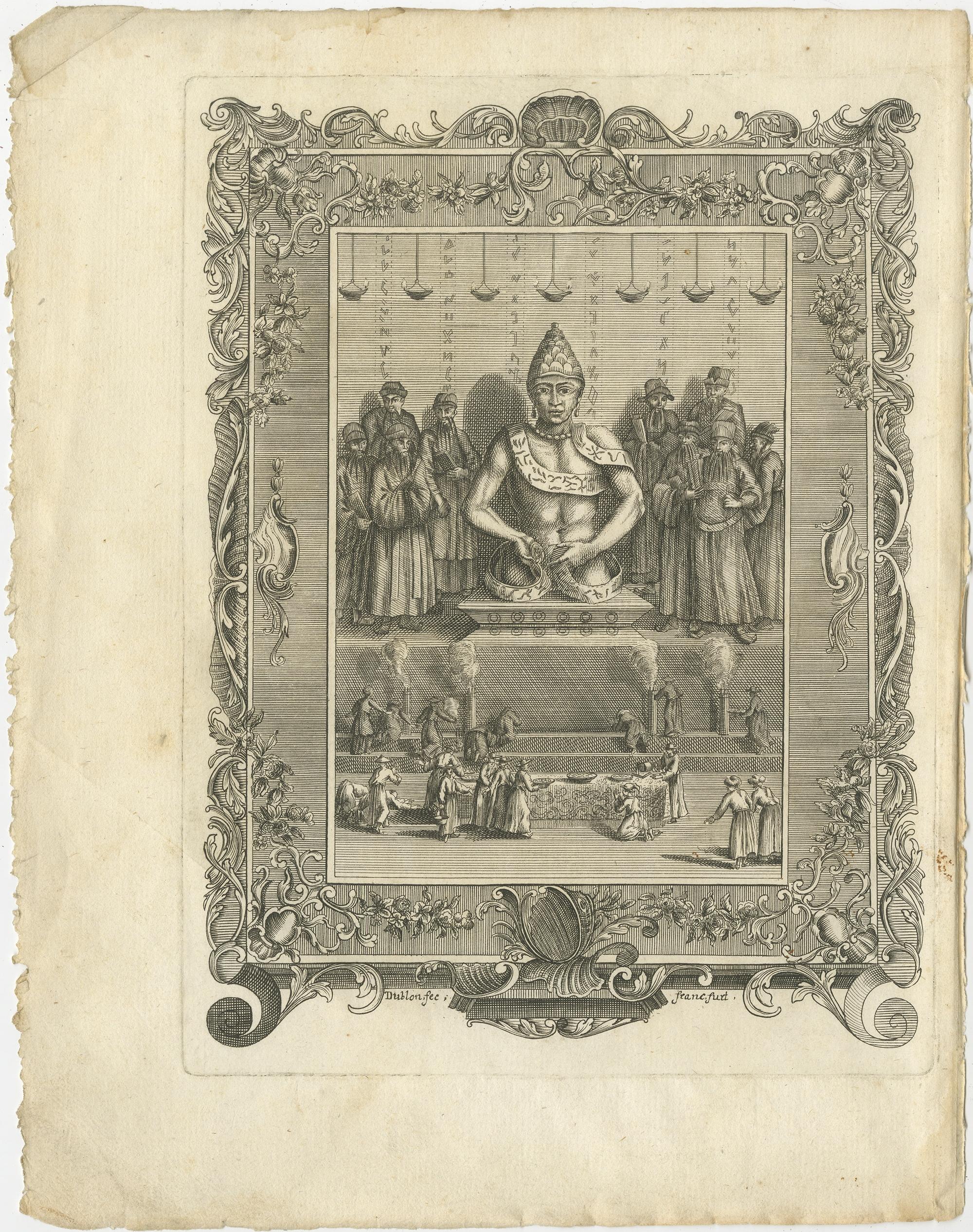 Antikes Frontispiz mit religiösen Figuren. Dieser Druck stammt aus Band 5 von ''Neue Sammlung der merkwürdigsten Reisegeschichten, besonders der zuverlässigsten Nachrichten aus den Ländern und Völkern der ganzen Welt'', 1752.

Künstler und