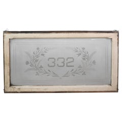 Antique Frosted Glass Transom Window w/ Etched Foliate Details, #332 House No.