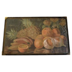 Nature morte aux fruits et aux fleurs ancienne suspendue au mur sur Wood avec supports Campaigner