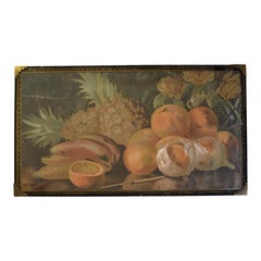 Antique Fruit and Flower Still Life Wall Hanging on Wood with Campaign Brackets