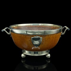 Antique Fruit Bowl, English, Oak, Silver Plate, Country House, Dish, Victorian