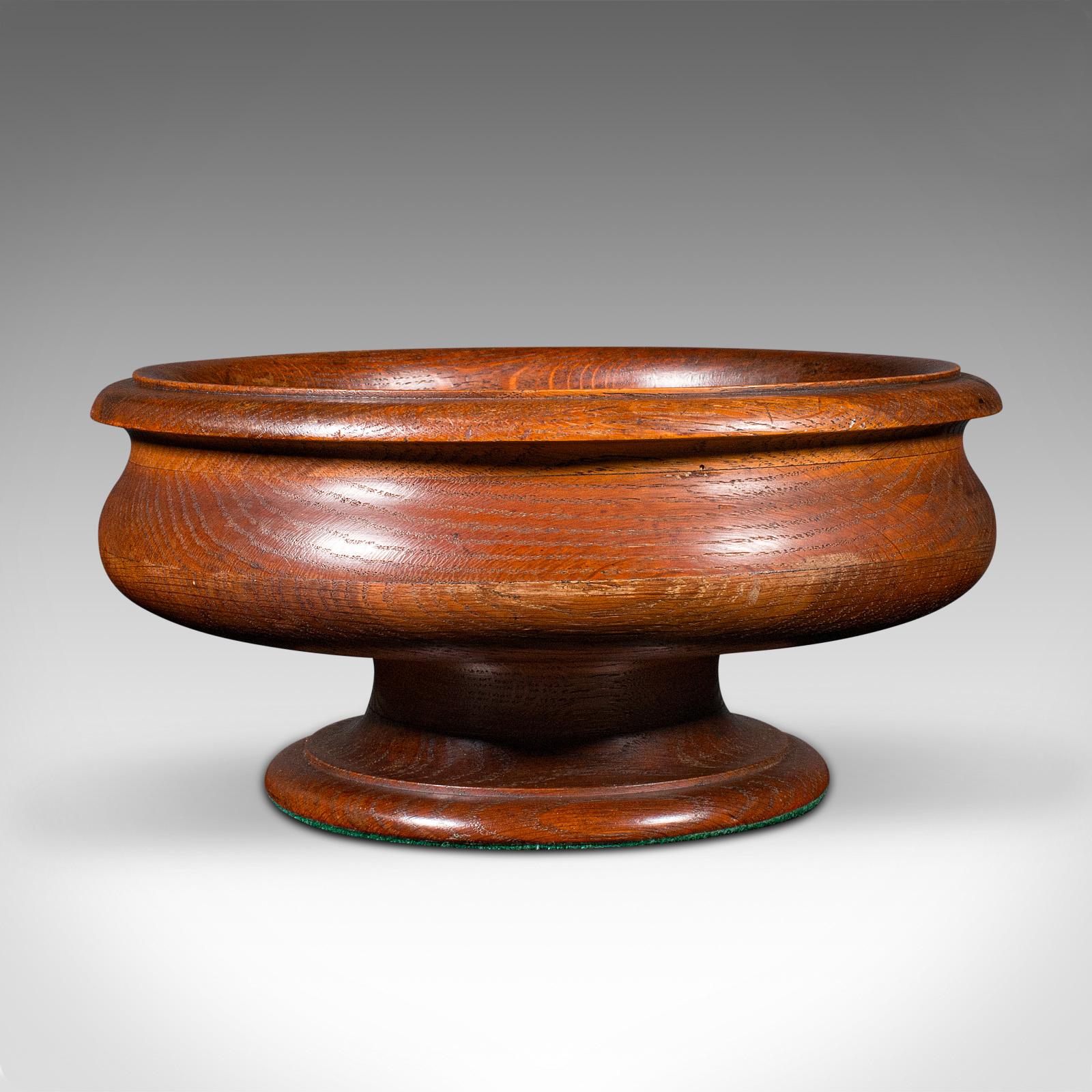 British Antique Fruit Bowl, English, Turned Oak, Display Dish, Arts & Crafts, Victorian For Sale