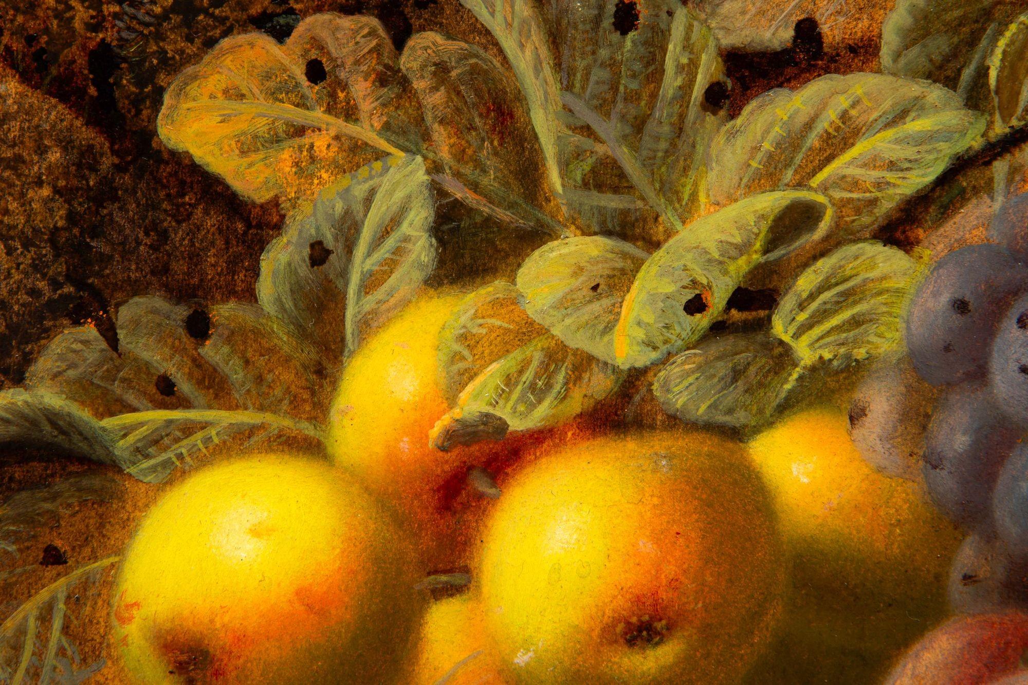Antikes Obststillleben, Ölgemälde von Apfeln und Trauben von Oliver Clare im Angebot 3