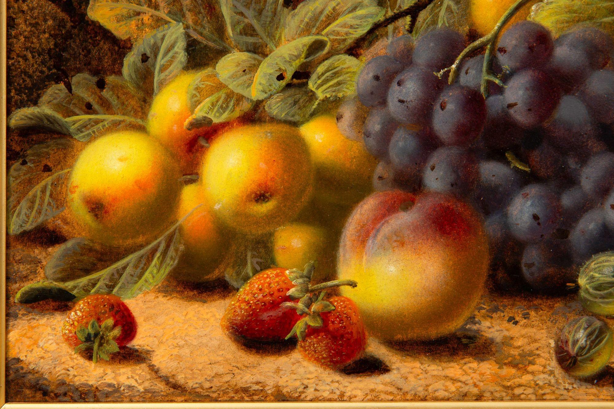 Antikes Obststillleben, Ölgemälde von Apfeln und Trauben von Oliver Clare (Vergoldetes Holz) im Angebot