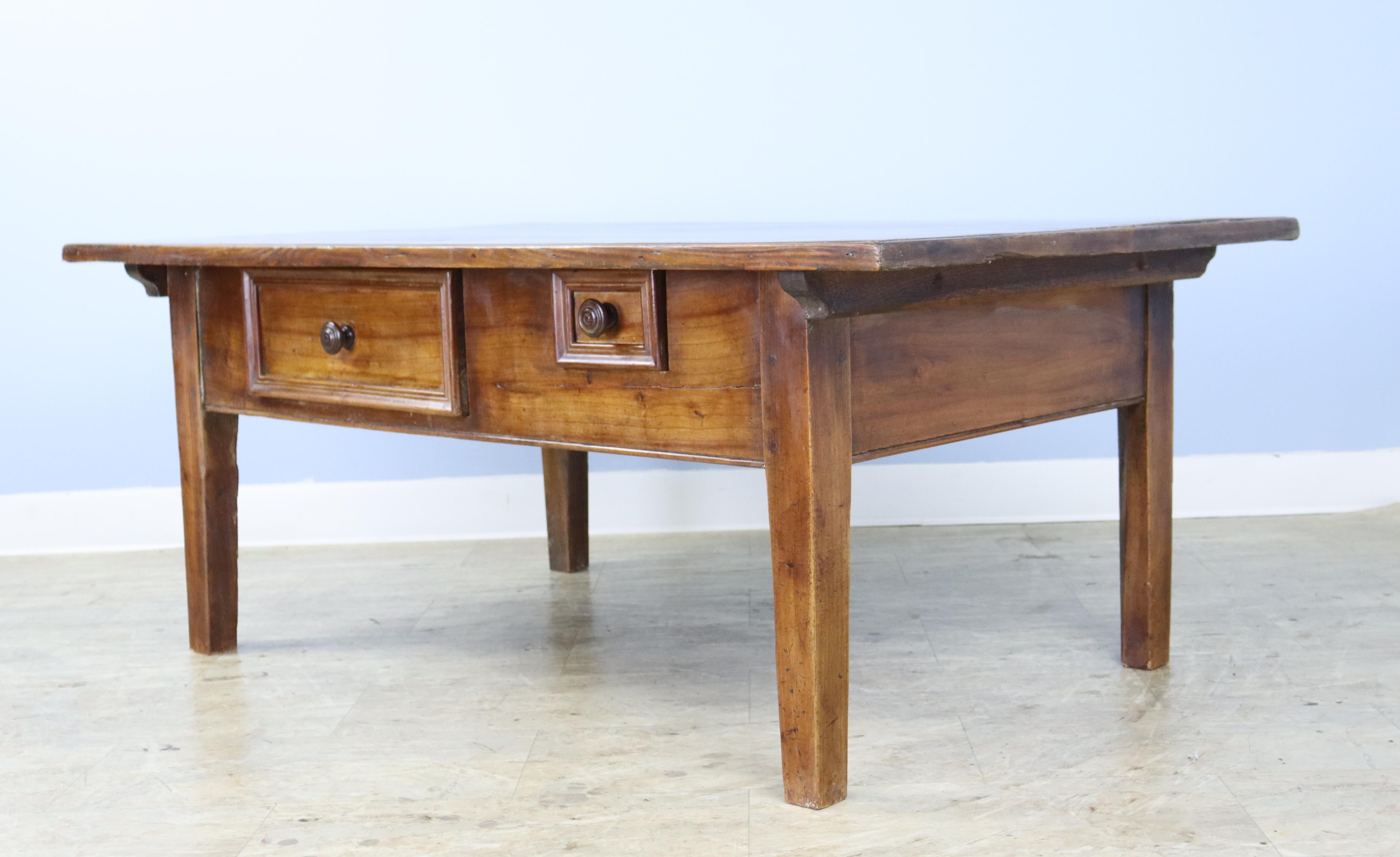 19th Century Antique Fruitwood Alsacian Coffee Table with Two Drawers For Sale