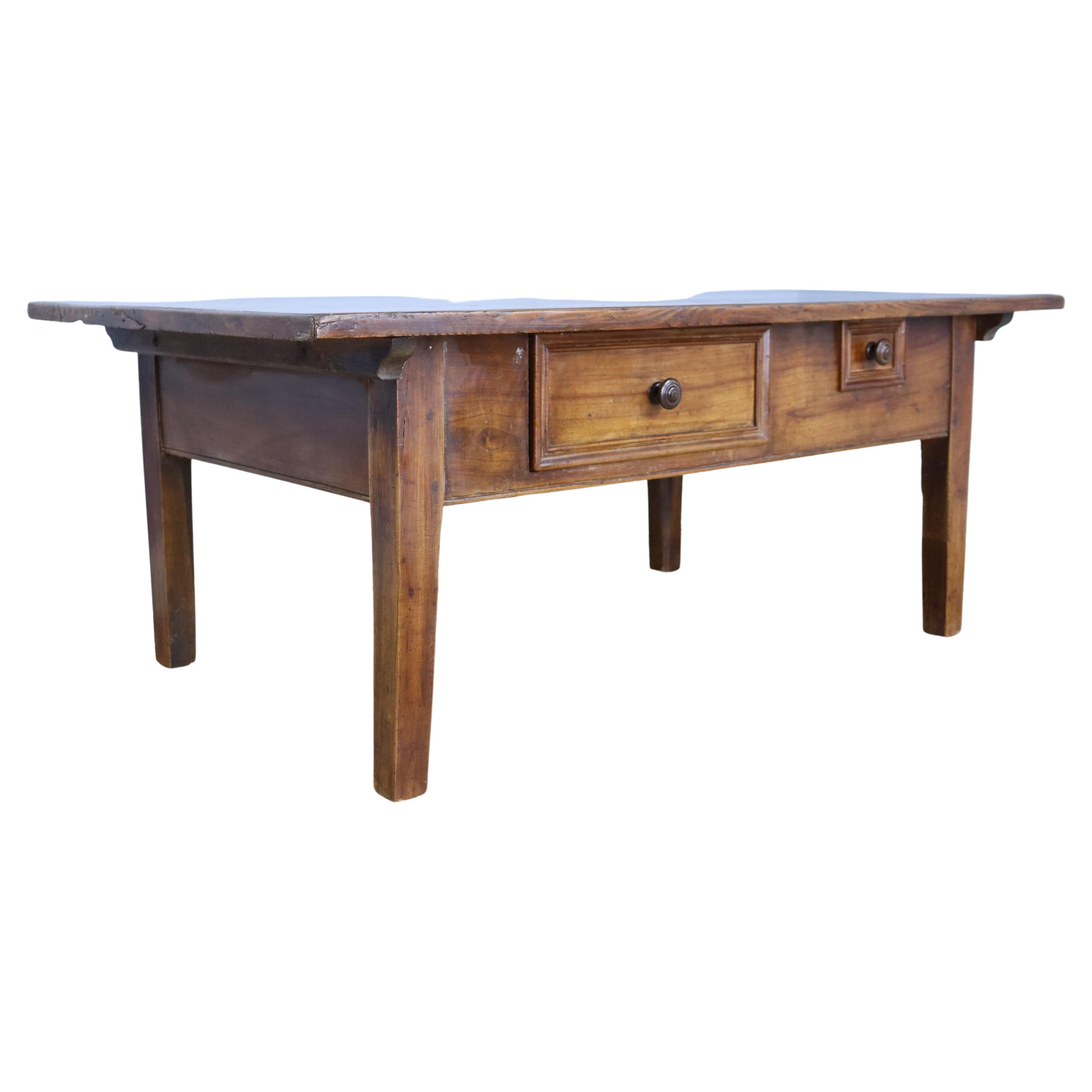 Antique Fruitwood Alsacian Coffee Table with Two Drawers For Sale