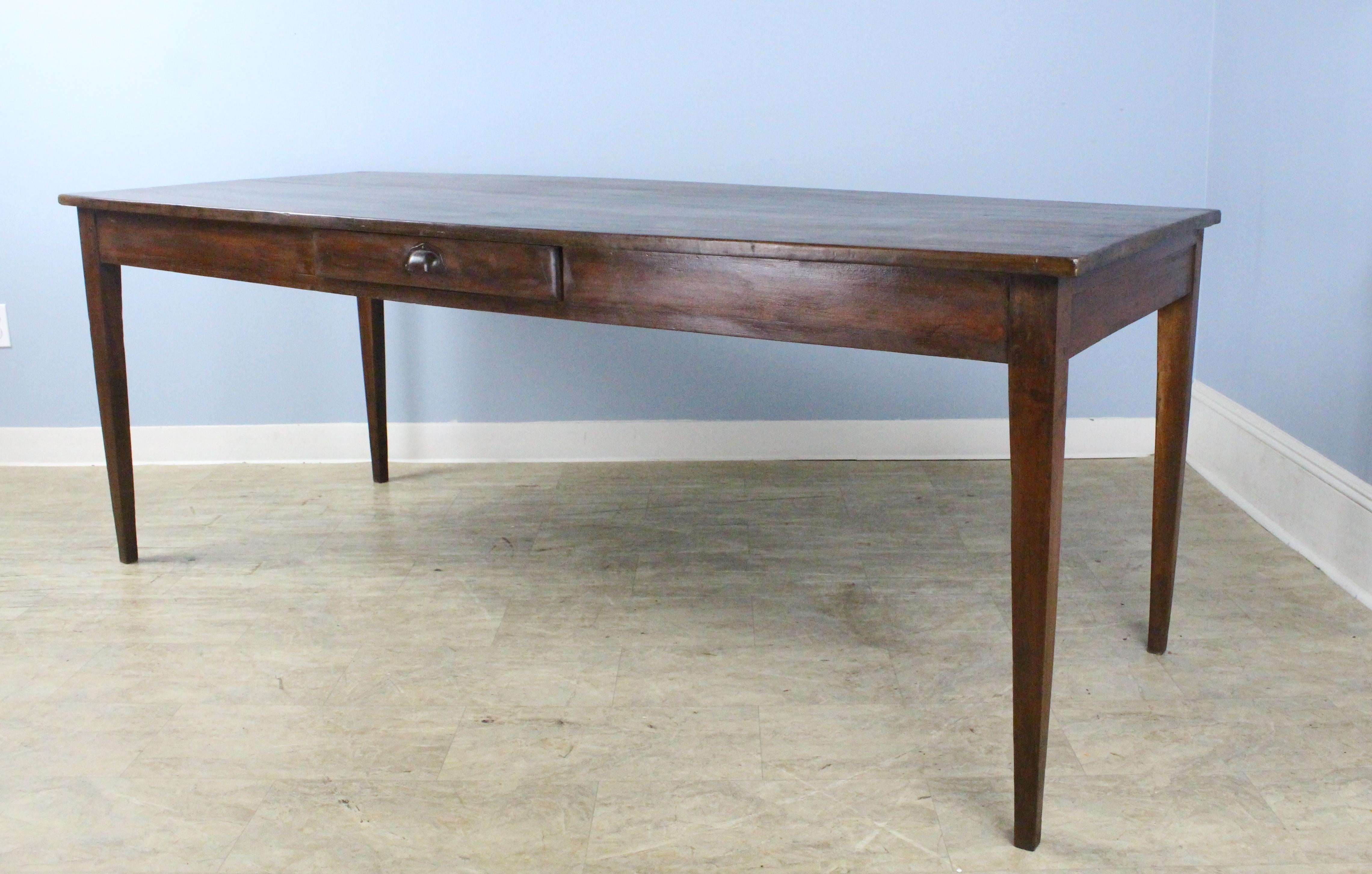 French Antique Fruitwood Farm Table, One Drawer For Sale