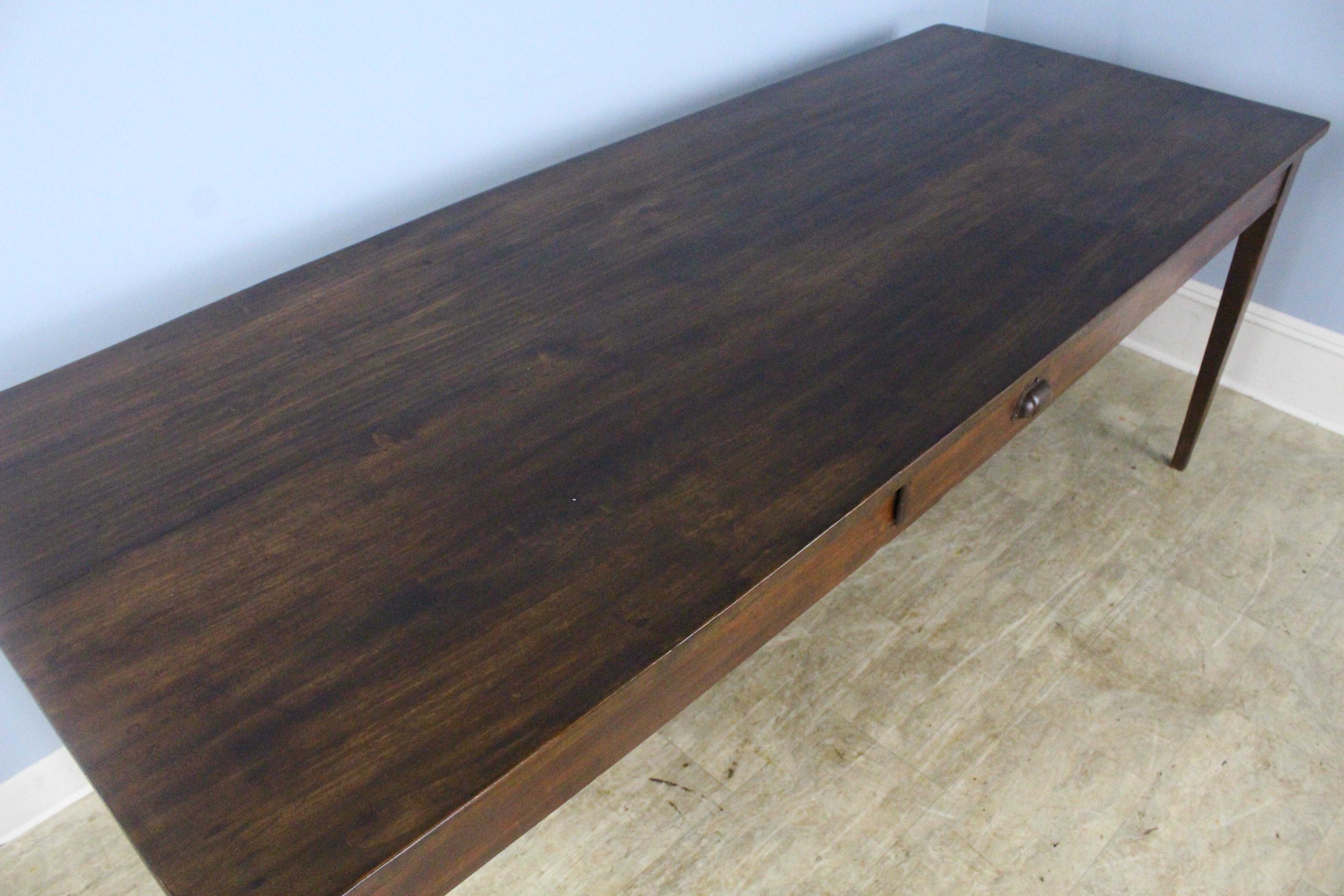 19th Century Antique Fruitwood Farm Table, One Drawer For Sale