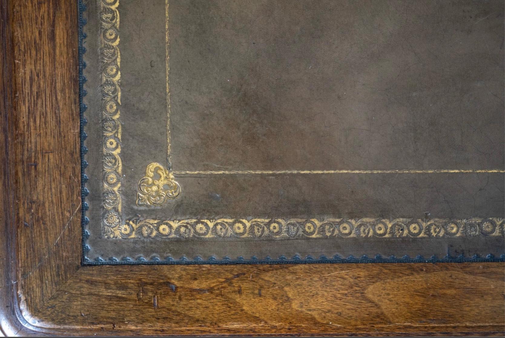 Late 19th Century Antique Fruitwood Rustic French Desk / Writing Table / Console W/ Leather Top
