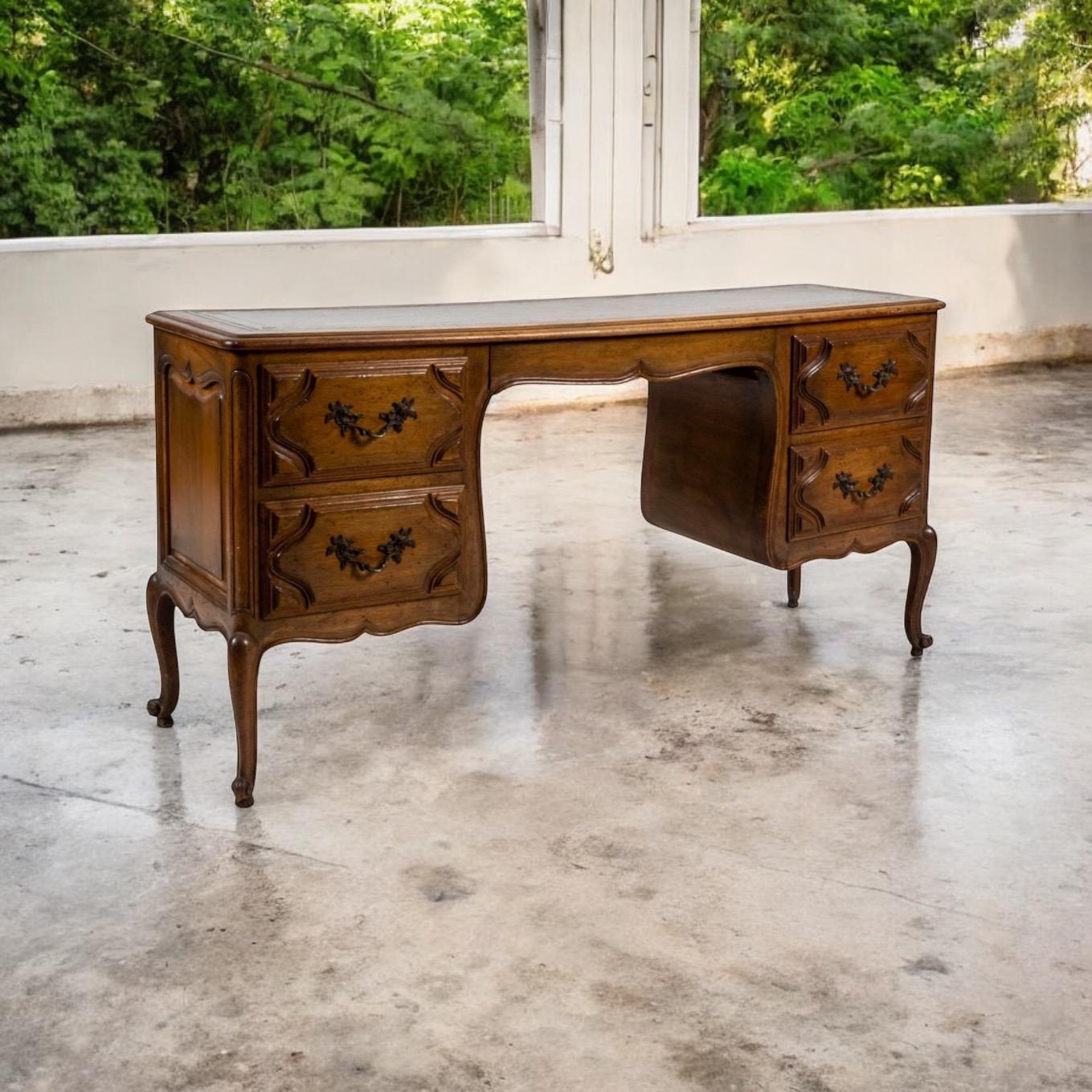 Antique Fruitwood Rustic French Desk / Writing Table / Console W/ Leather Top 4